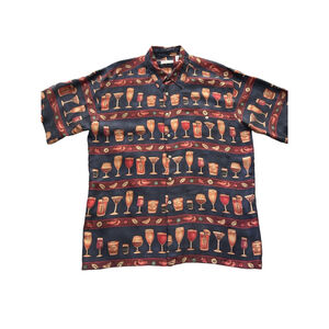 Burma Bibas Silk Cocktail Print Button Down Shirt Blue Size L